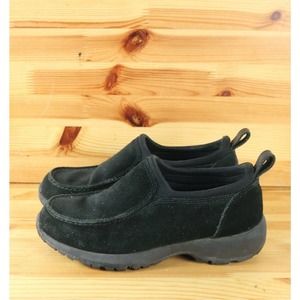 Lands End Moccasins Shoes Women's Sz 6.5D Black Suede Slip On Casual Shoes